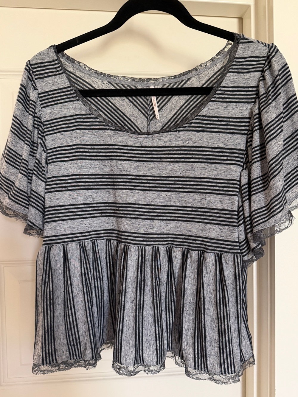 Striped Gray and Black Peplum Women's Top